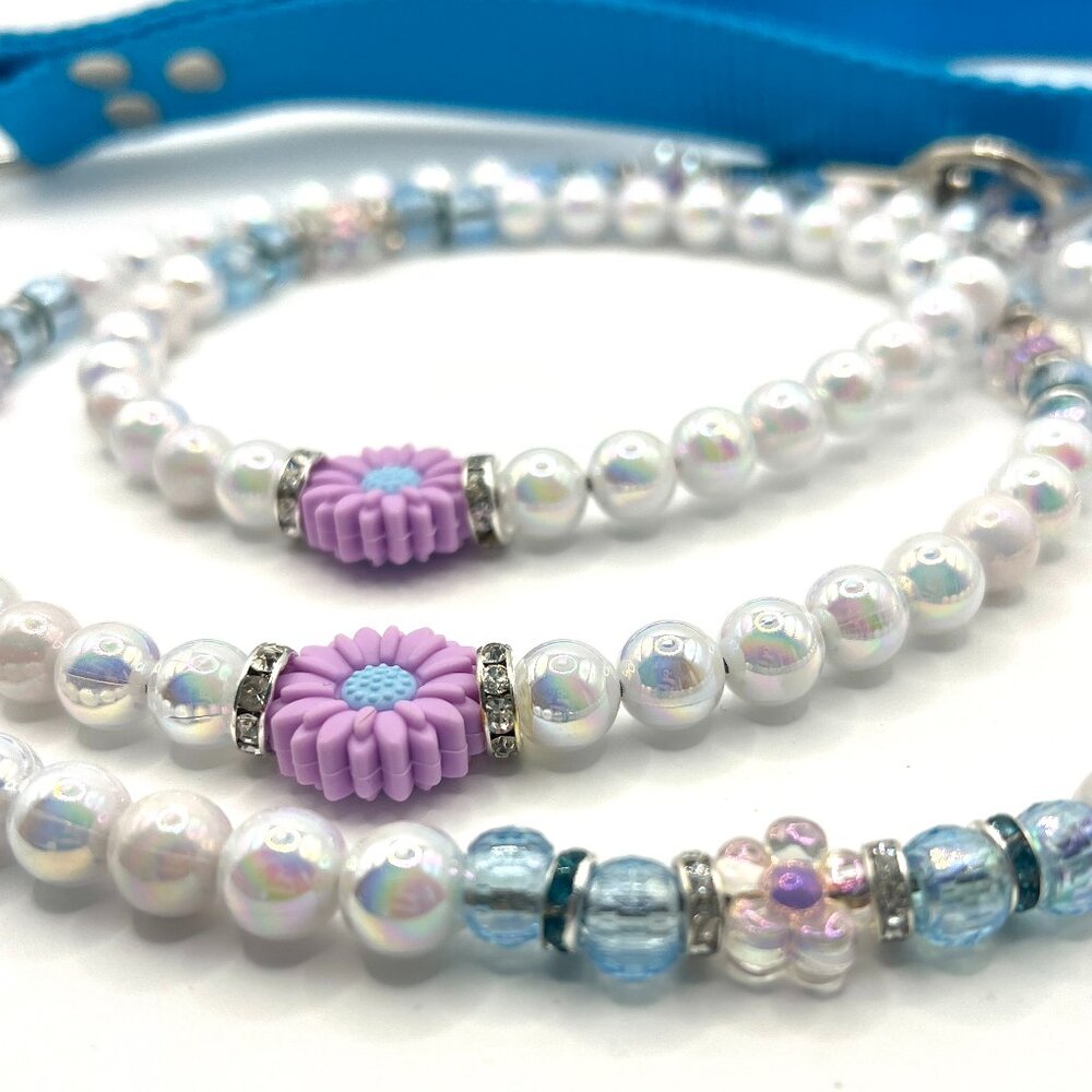 Bougie Beaded Dog Leash - Lavender, White & Turquoise - Unique